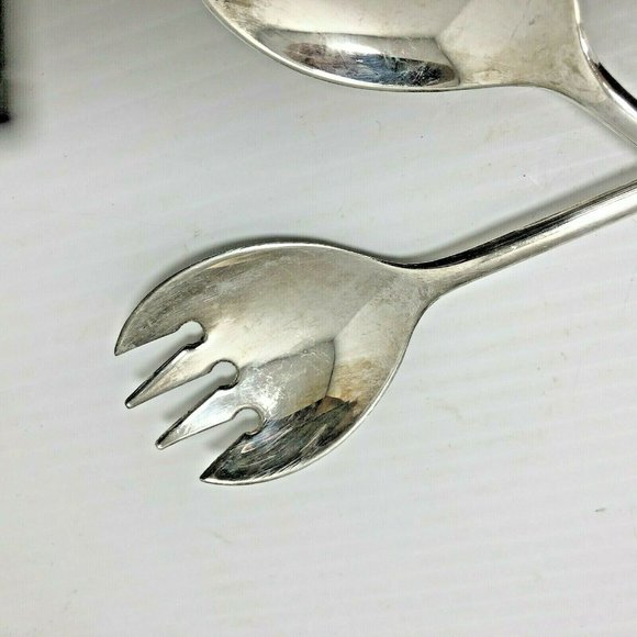MCM Salad Server Spoon & Fork Silver plated Italy 9" Long  Vintage - Picture 2 of 4